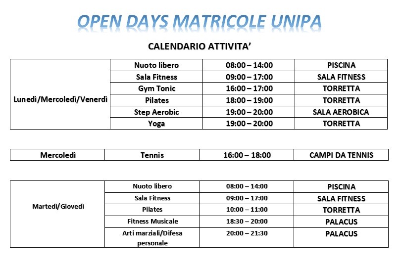 programma open days matricole